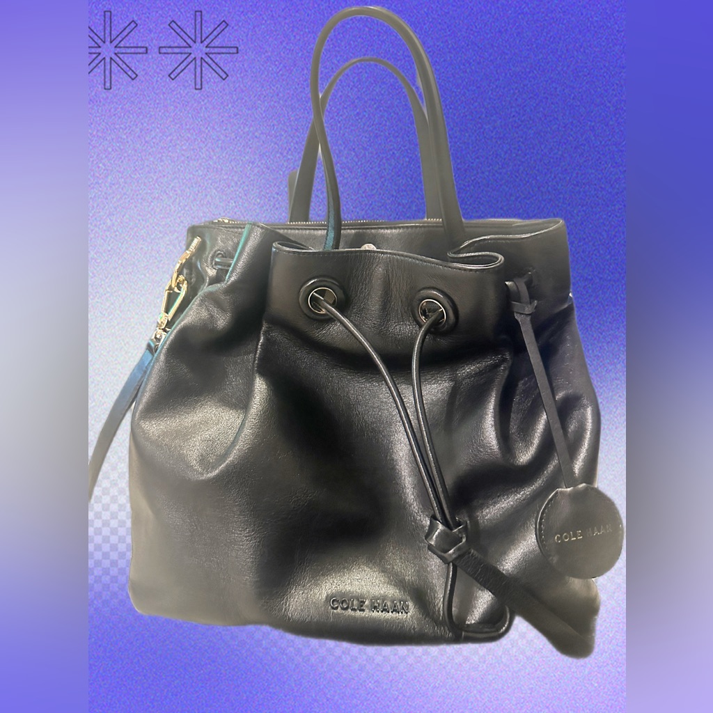 Cole Haan Black Leather Drawstring Tote